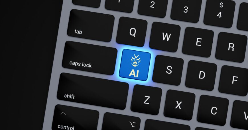 a close up of a keyboard with a blue button